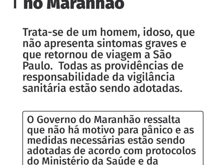 Maranhão tem o primeiro caso de coronavírus confirmado