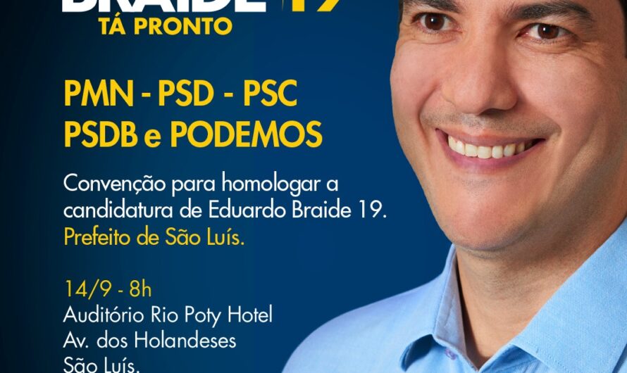 Eduardo Braide e Professora Esmênia serão oficializados candidatos durante convenção realizada nesta segunda (14)