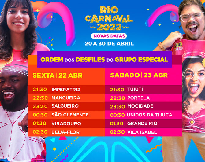 CARNAVAL 2022 – Veja a ordem dos desfiles do Grupo Especial -RJ