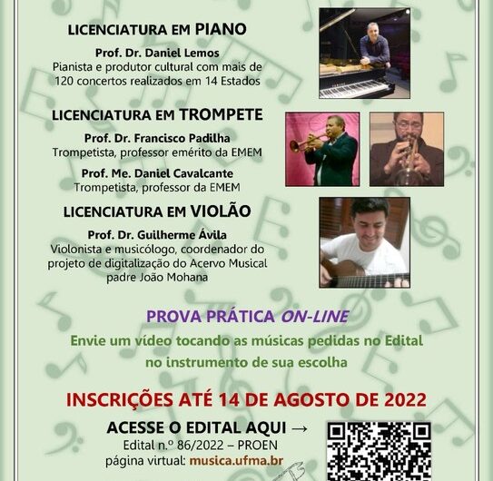 Divulgado o edital de ingresso do curso de Licenciatura em Música da UFMA
