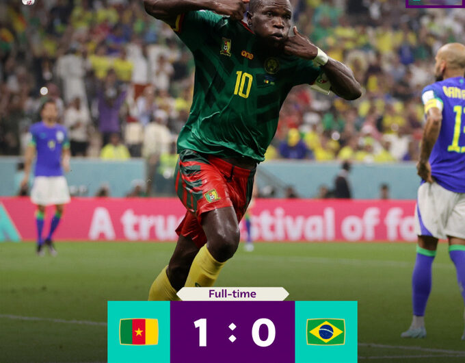 Brasil perde para Camarões, mas termina em primeiro no Grupo G da Copa do Mundo