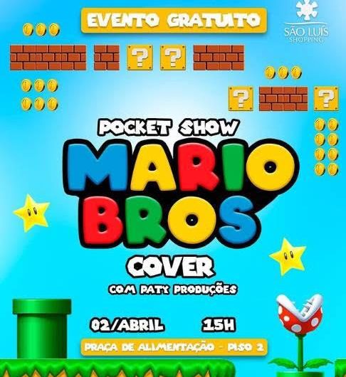 Domingo tem pocket show com Mario  Bros cover no São Luís Shopping
