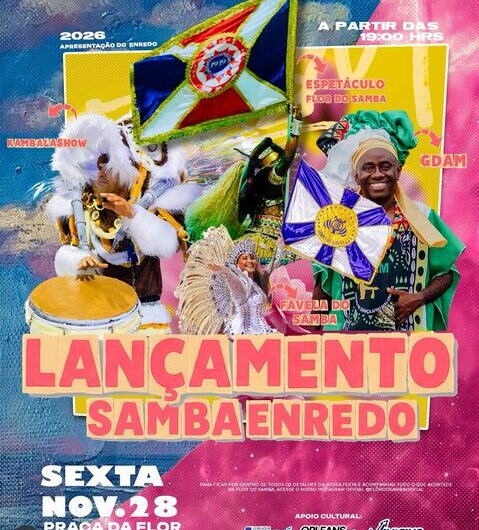 Hoje, sexta-feira, 28 de novembro, a partir das 19h, na Praça da Flor do Samba, no Desterro, lançamento do samba-enredo da Flor do Samba para o Carnaval de 2026.