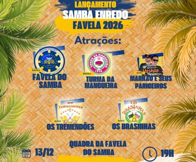 Favela lança samba enredo para o carnaval de 2026 neste sábado (13)