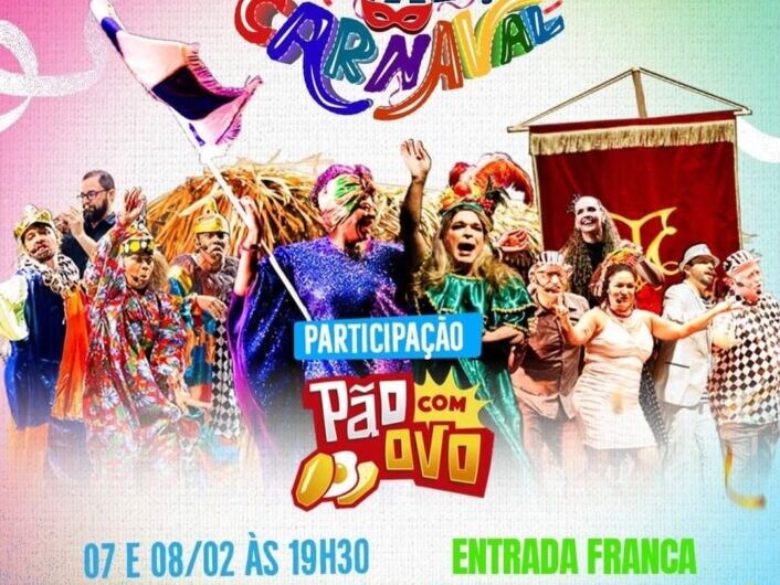 Fevereiro na Concha Acústica Reynaldo Faray: Espetáculo “Eu te conheço carnaval” terá novas apresentações, nos dias 07 e 08, na Lagoa da Jansen. Participação da trupe Pão com Ovo! É espetacular! É 0800! Aberto ao públco!