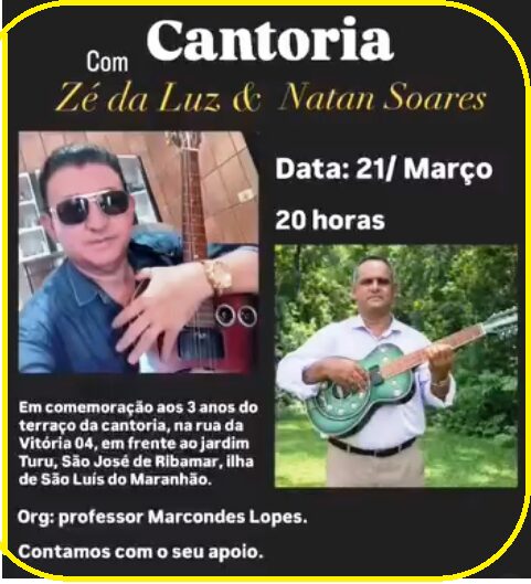 XII Cantoria no Terraço da Cantoria Rogaciano Leite acontece neste sábado, 21, às 20h, na avenida Nossa Senhora da Vitória, 04, em frente o Jardim Turu.