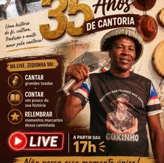 1º de maio será de celebração à trajetória de Mestre Zequinha, 35 anos de cantoria, levando tradição, alegria e identidade para os maranhenses