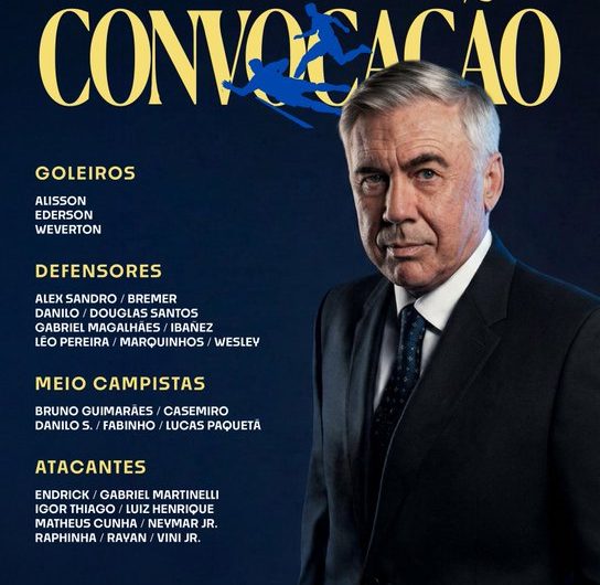 Com presença de Neymar, Ancelotti convoca seleção para a Copa