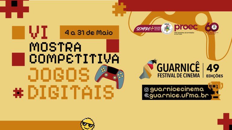 VI Mostra Competitiva de Jogos Digitais do Festival Guarnicê de Cinema abre inscrições gratuitas, que seguem abertas até 31 de maio, em guarnice.ufma.br. 