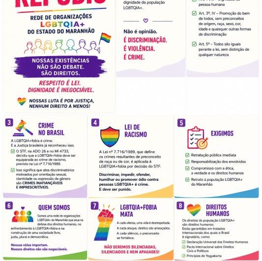 Rede de Organizações LGBTQIA+ do Maranhão repudia publicação veiculada nas redes sociais que reforça discursos discriminatórios ofensivos e atentatórios à dignidade da população LGBTQIA+