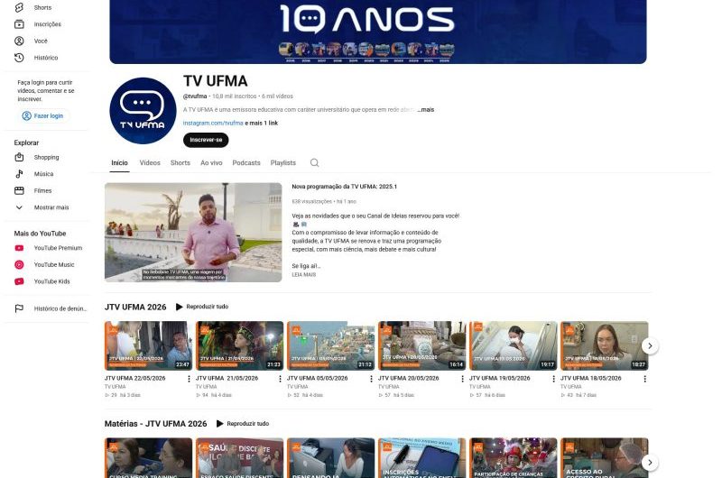 YouTube da TV UFMA disponibiliza reportagens sobre inscrição automática do Enem 2026 e muito mais.