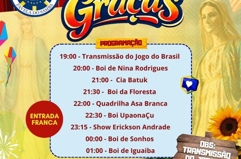 Em gratidão aos santos juninos, Favela do Samba realizará, no dia 24 de junho, nova edição do Arraial das Graças