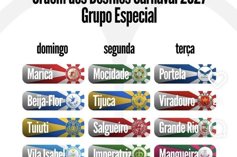 Saiu a ordem dos desfiles do Grupo Especial no Carnaval 2027 do Rio de Janeiro! Veja as datas e participe!