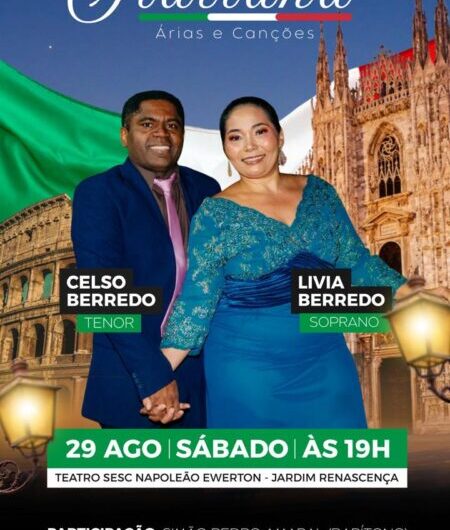 29 de agosto acontece a segunda Noite Italiana, com Celso Berredo e Lívia Berredo.