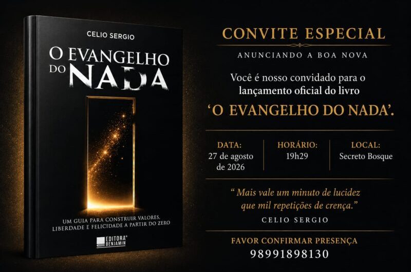 O Evangelho do Nada, novo livro do jornalista Célio Sérgio, será lançado, nesta quinta, às 19h30, no Secreto Bosque, no Turu.