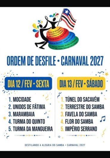 Destilando na folia e desfilando a alegria do Samba, prepare o pandeiro, a folia e o tamborim! Saiu a ordem de desfile do Carnaval de Passarela 2027, em São Luís! Tô lá!