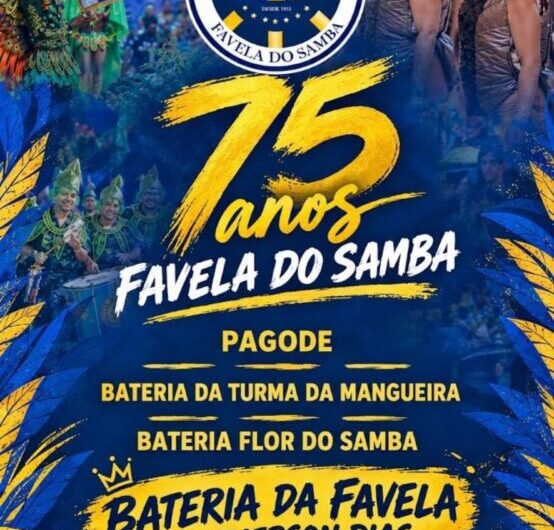 Favela do Samba celebrará 75 anos, no dia 8 de novembro, às 17h, com muito pagode e show das baterias da própria escola, com Emerson Dias, e mais as da Turma de Mangueira e Flor do Samba!
